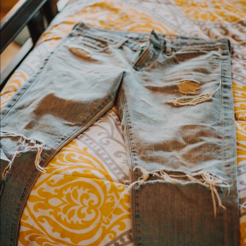 AG cropped boyfriend jeans.